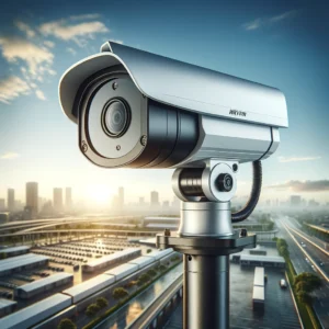 DALL·E 2024 05 12 16.49.33 A high quality image of a HIKVISION PTZ (Pan Tilt Zoom) 4MP camera. The camera is sleek and modern, with a robust build. Show the camera mounted on a