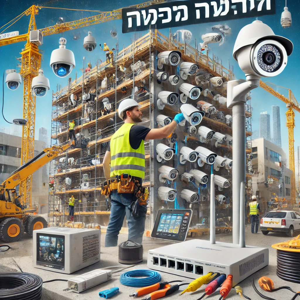 DALL·E 2024 07 09 21.45.46 An image depicting the professional installation of security cameras dedicated to construction sites, showing all the necessary equipment. The image i DALL·E 2024 07 09 21.45.46 An image depicting the professional installation of security cameras dedicated to construction sites, showing all the necessary equipment. The image i