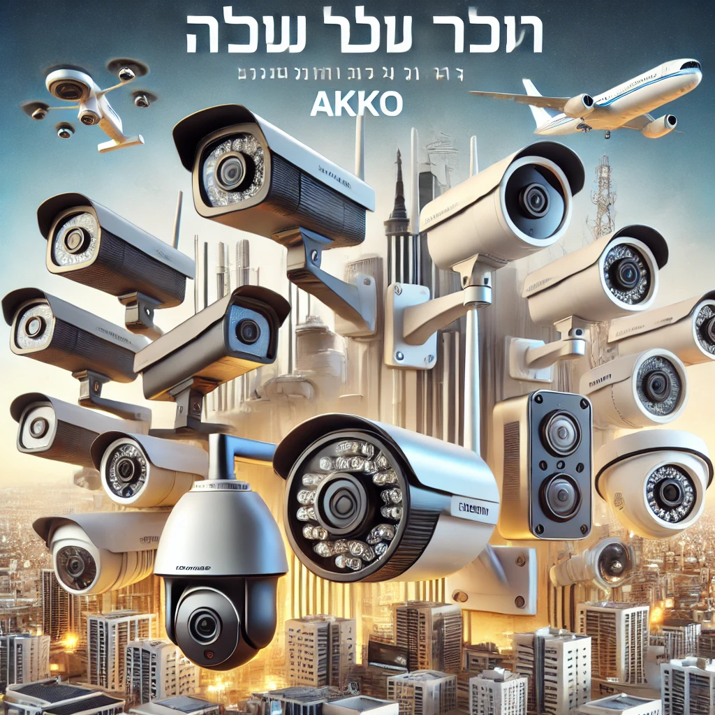 DALL·E 2024 07 13 19.59.44 A promotional image for security cameras in Akko for home and business use. The image should feature a variety of security cameras, including IP camer DALL·E 2024 07 13 19.59.44 A promotional image for security cameras in Akko for home and business use. The image should feature a variety of security cameras, including IP camer