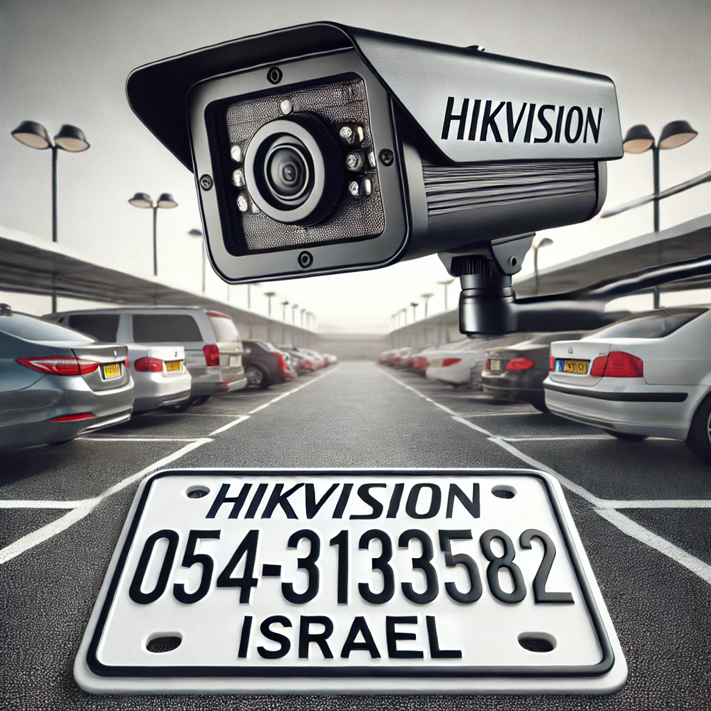 DALL·E 2024 10 01 20.31.11 A sleek advertisement for Hikvision LPR (License Plate Recognition) cameras in Israel. The image should show a modern LPR camera focusing on a vehicle