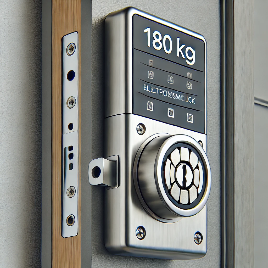 DALL·E 2025 01 19 20.28.13 A realistic close up depiction of an installed 180 kg electromagnetic lock on a modern doorframe. The lock is mounted securely with visible high quali