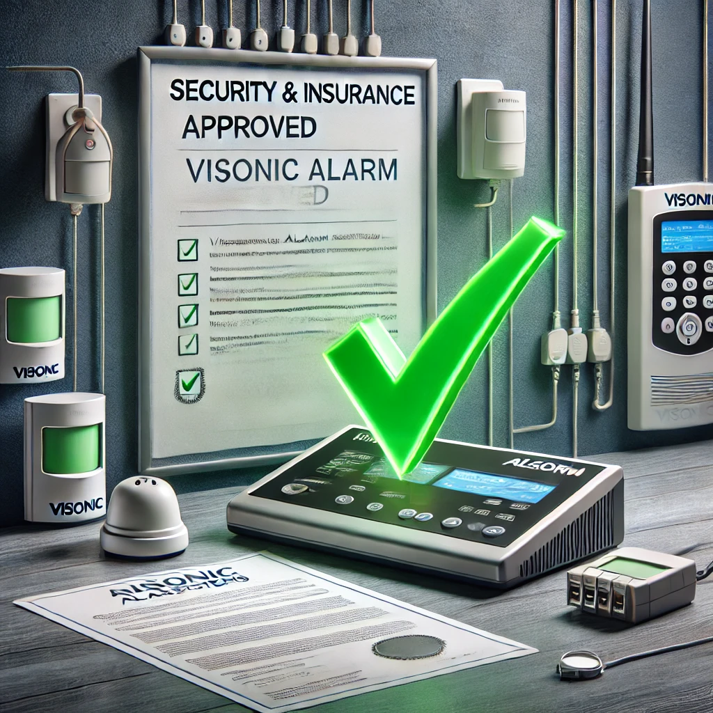 DALL·E 2025 01 19 21.50.17 A visually descriptive scene illustrating the concept of Visonic alarm systems being approved by insurance companies. The image features a Visonic ala DALL·E 2025 01 19 21.50.17 A visually descriptive scene illustrating the concept of Visonic alarm systems being approved by insurance companies. The image features a Visonic ala