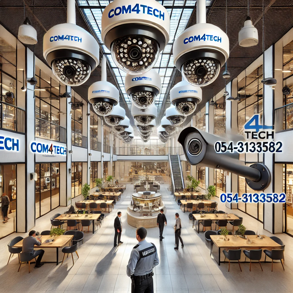 DALL·E 2025 03 15 21.58.02 A professional installation of CCTV security cameras in a shopping mall lobby. The image should depict high resolution surveillance cameras being inst